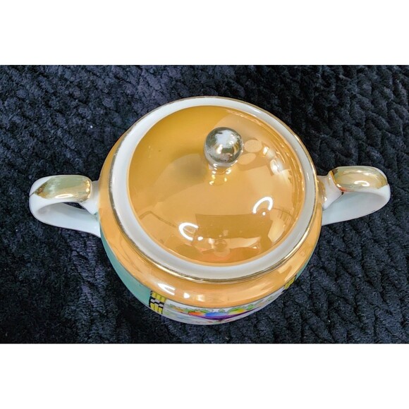 Japanese Hand-Painted Lusterware Cream & Sugar Set – Art Deco Motif (1921–1941) - Picture 10 of 16